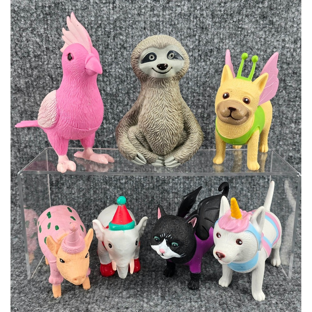 Ankyo Target Party Animal Figures Lot of 7 Toys Cake Toppers Farm Dog Cat Sloth